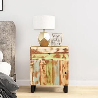 Reclaimed Wood Bedside Cabinet 13x19.7x23.6 in Rustic Nightstand with Drawer Vintage End Table for Bedroom Living Room Apartment Decor Mixed Colors