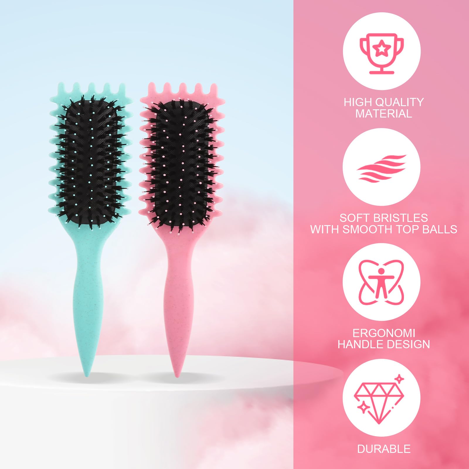 ASelected 2 PCS Curly Hair Brush,Curl Defining,Bristle Hair Brush Style Brush for Women Girls,Define Styling Brush for Detangling Shaping and Defining Curls,Styling Hairbrush - Image 3