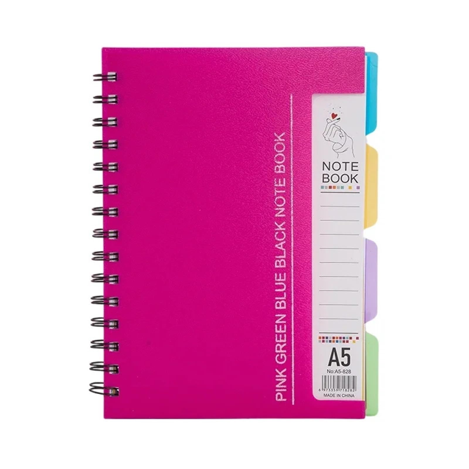 cuaderno espiral de líneas anchas Cuaderno de notas rayado con espiral, 96 hojas con 4 separadores, tamaño A4/A5(Blue-A4)