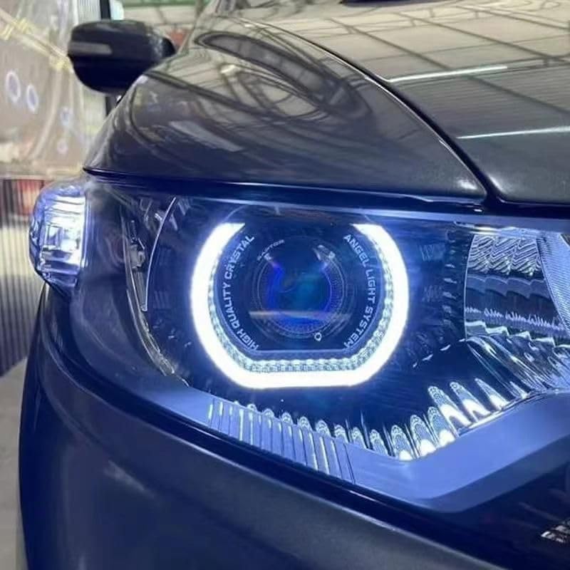 Image of AutoBizarre 2Pcs 3 Inch LED Angel Eyes Halo Ring Headlight Shrouds Cover Mask 5D Crystal RGB DRL Lights with Mobile Application Control for All Cars, Vans, SUVs, etc (U)