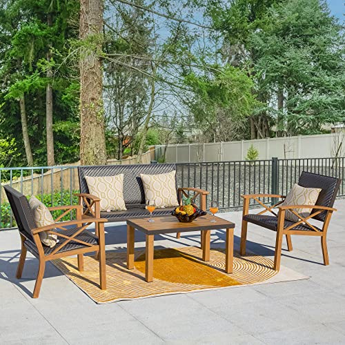Domi Outdoor Living Domi Patio Funiture Set 4 Pieces Outdoor Aluminum Wicker Padded Sofa,Garden Conversation Set With Beige Sunbrella Pillows thumb #5