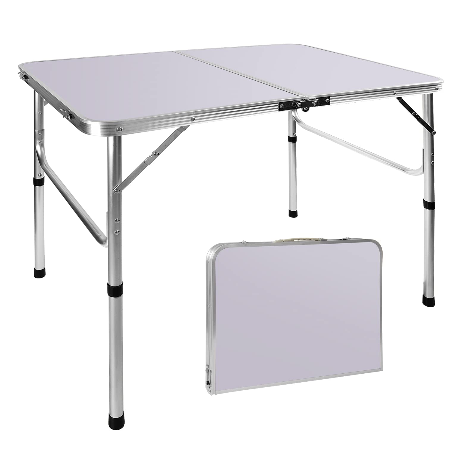 Xinng 3ft Rectangular Folding Table, 90x60cm, White, Aluminium & MDF, 2 Height Positions, Waterproof, Indoor/Outdoor