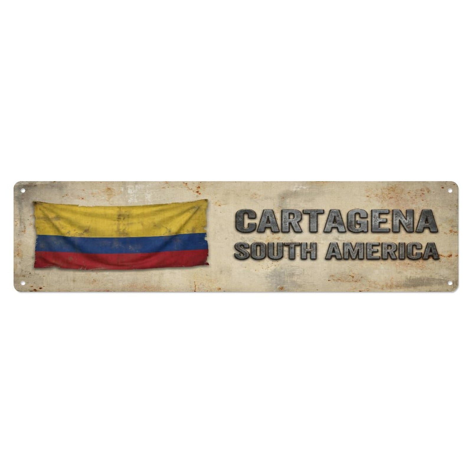 Okahys 4X16inch(10X40cm) Vintage Cartagena South America Flag Decor Rustic Travel Metal Tin Sign