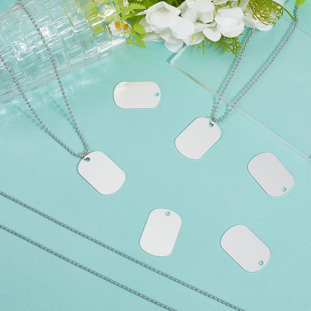 SUNNYCLUE 1 Box DIY 20 Sets Necklace Stamping Blanks Metal Blank Tags Metal Silver Rectangular Name ID Engraving Blank with Stainless Steel Chains for Jewellery Making Necklace Pets DIY Accessories - Image 3