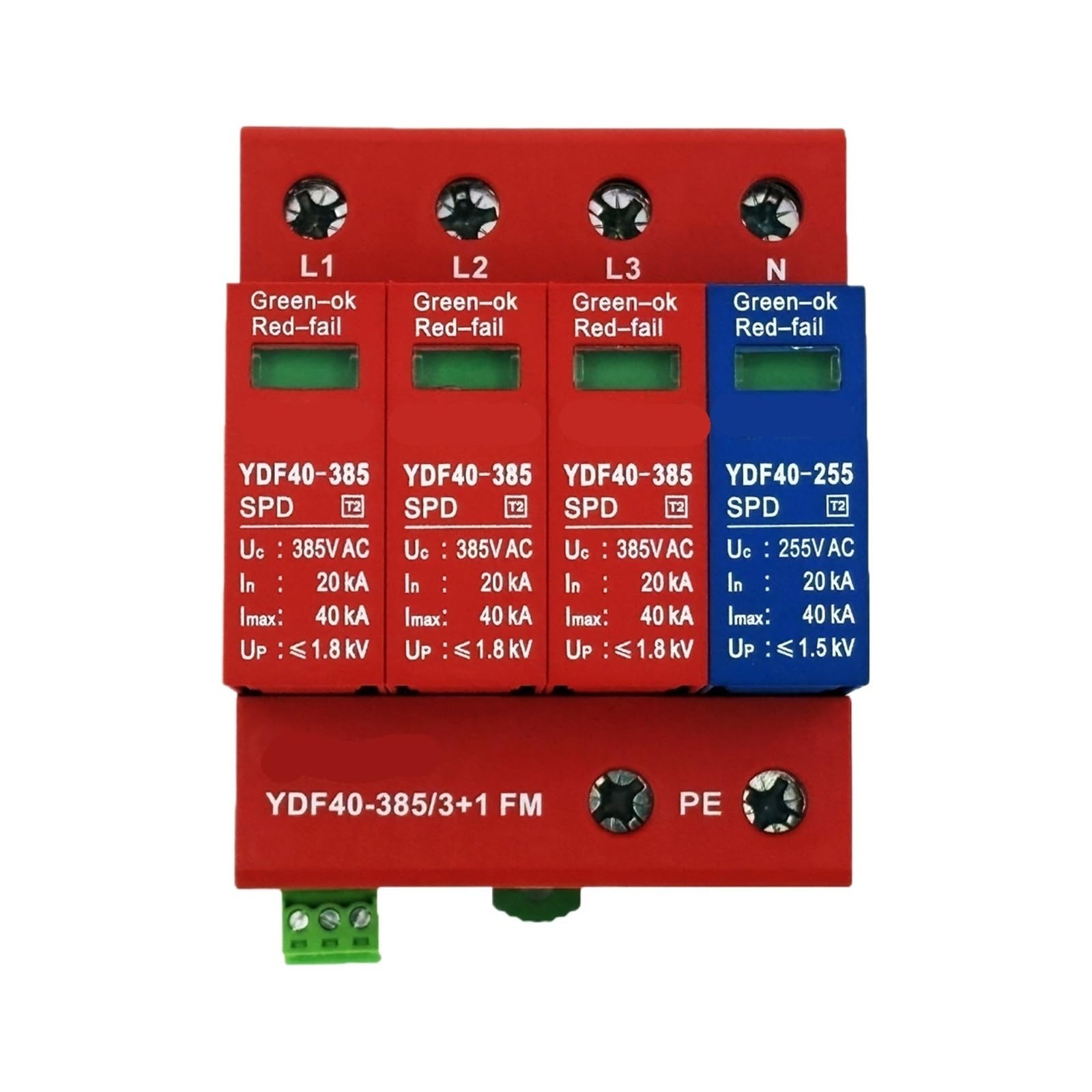 Parasurtenseur AC SPD 385 V 20 ~ 40 kA, 1P+N / 3P+N Modulaire DIN Rail Parafoudre pour une protection fiable contre les surtensions