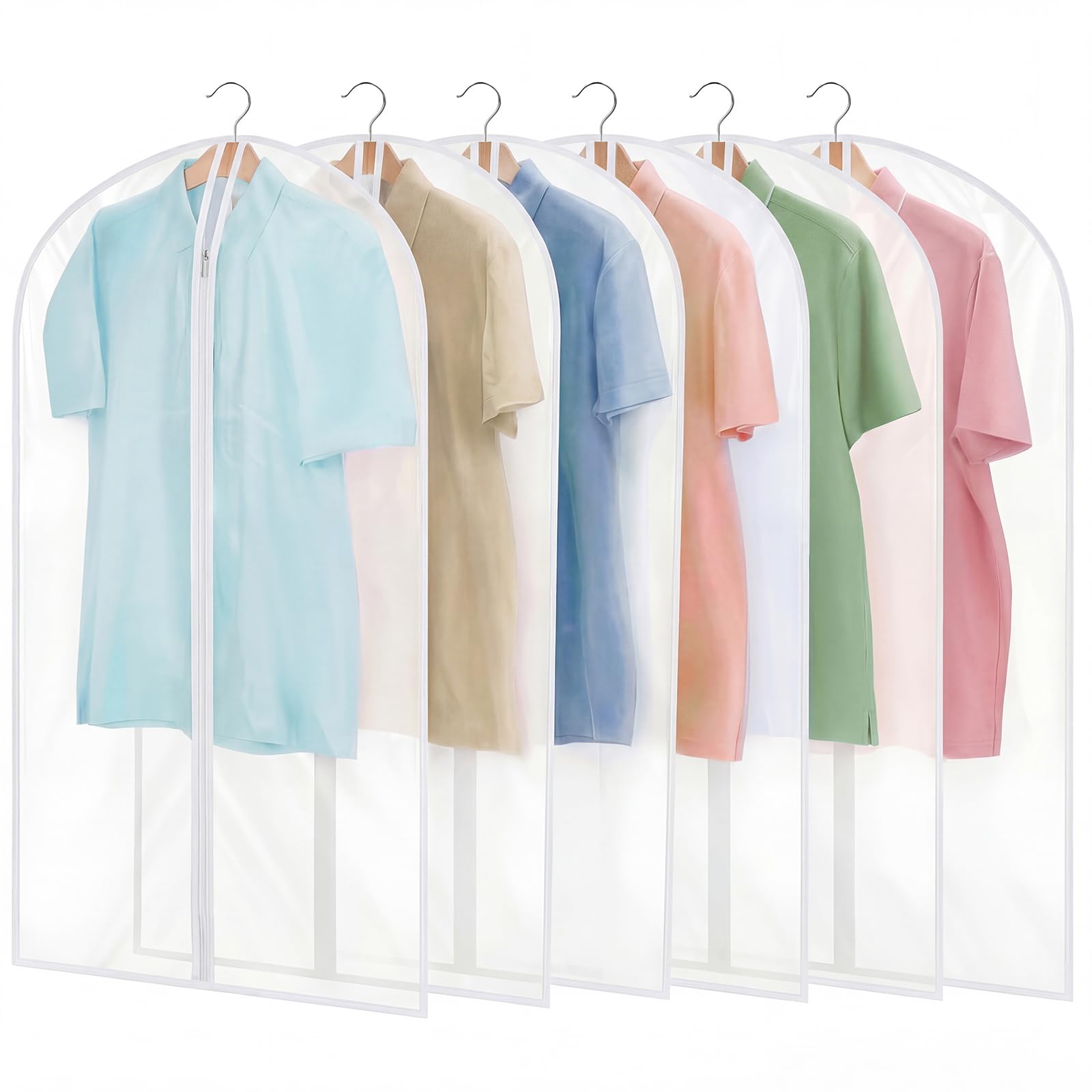 6 Pack Garment Bags 60 * 100cm, 40in PEVA Translucent Garment Covers, Suit Storage Bags, Dress Organizer Bags Used To Protect Shirts, Winter Coats, Jackets (White)