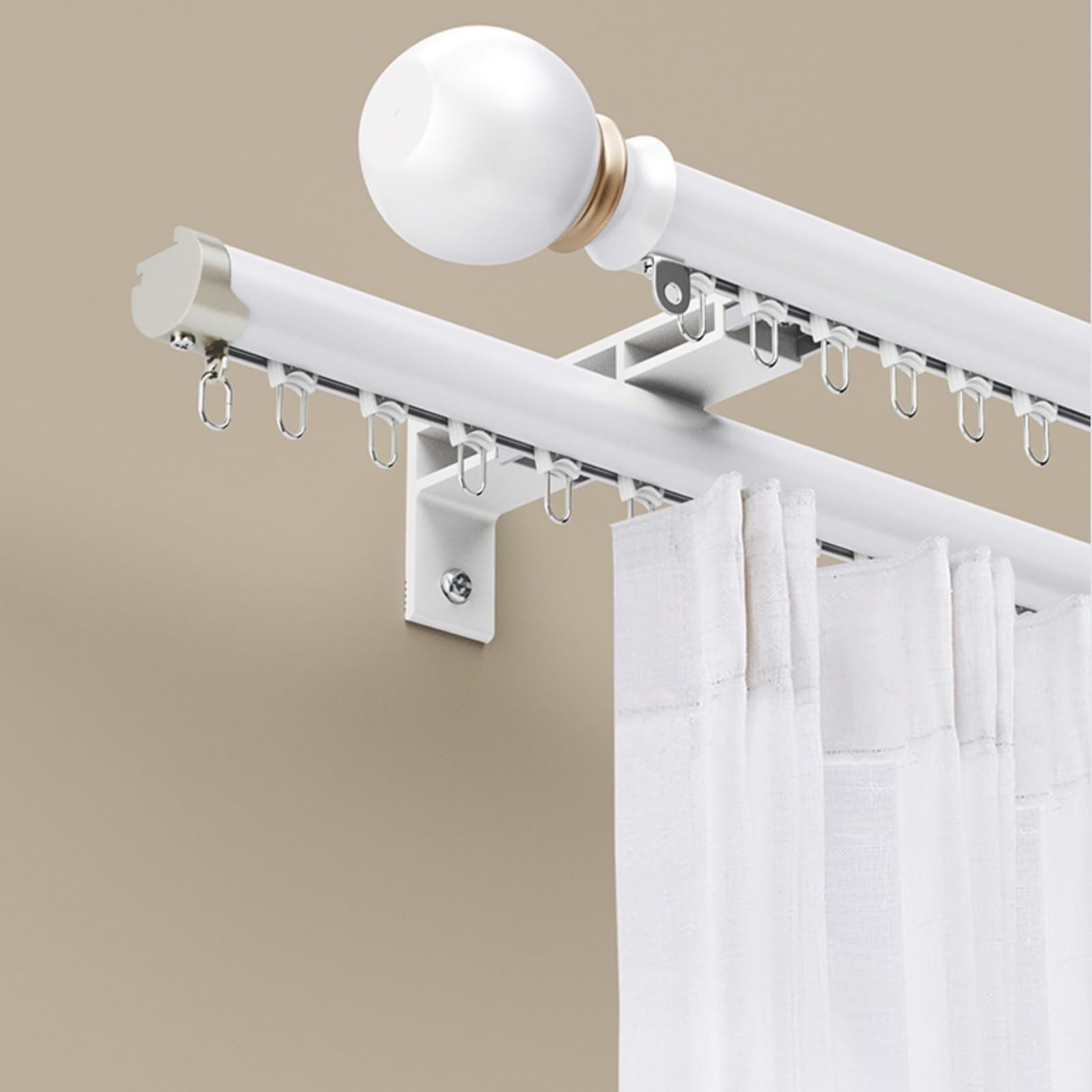 Schiebegardinenstange doppelläufig für Vorhänge, 220 cm (2 x 110 cm), ideal für Büro und Wohnzimmer, Grau, einfache Installation und modernes Design