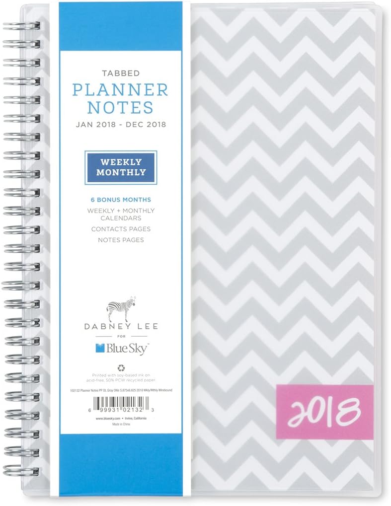 Blue Sky 2018 Weekly & Monthly Planner with Extra Notes Pages, Twin-Wire Binding, 5.8" x 8.6", Ollie