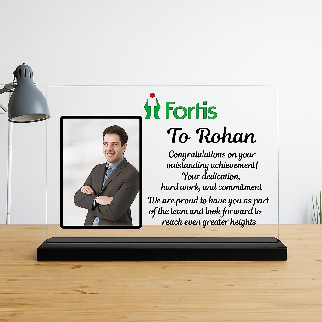 Customized Acrylic Table Top Frame with Wooden Base | Personalized Corporate Award, Employee Recognition, Achievement Appreciation Gift-image-2