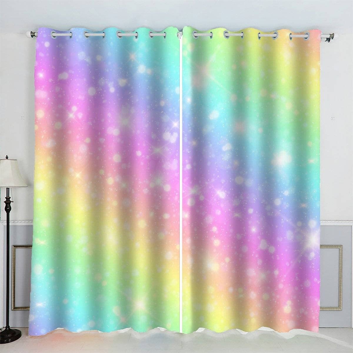 Rideau Occultant Arc-en-Ciel Rideaux Oeillet Polyester 3D Chambre Rideau Thermique Isolant Anti Froid Coloré Rideau Chambre Enfant （150x166 cm ）