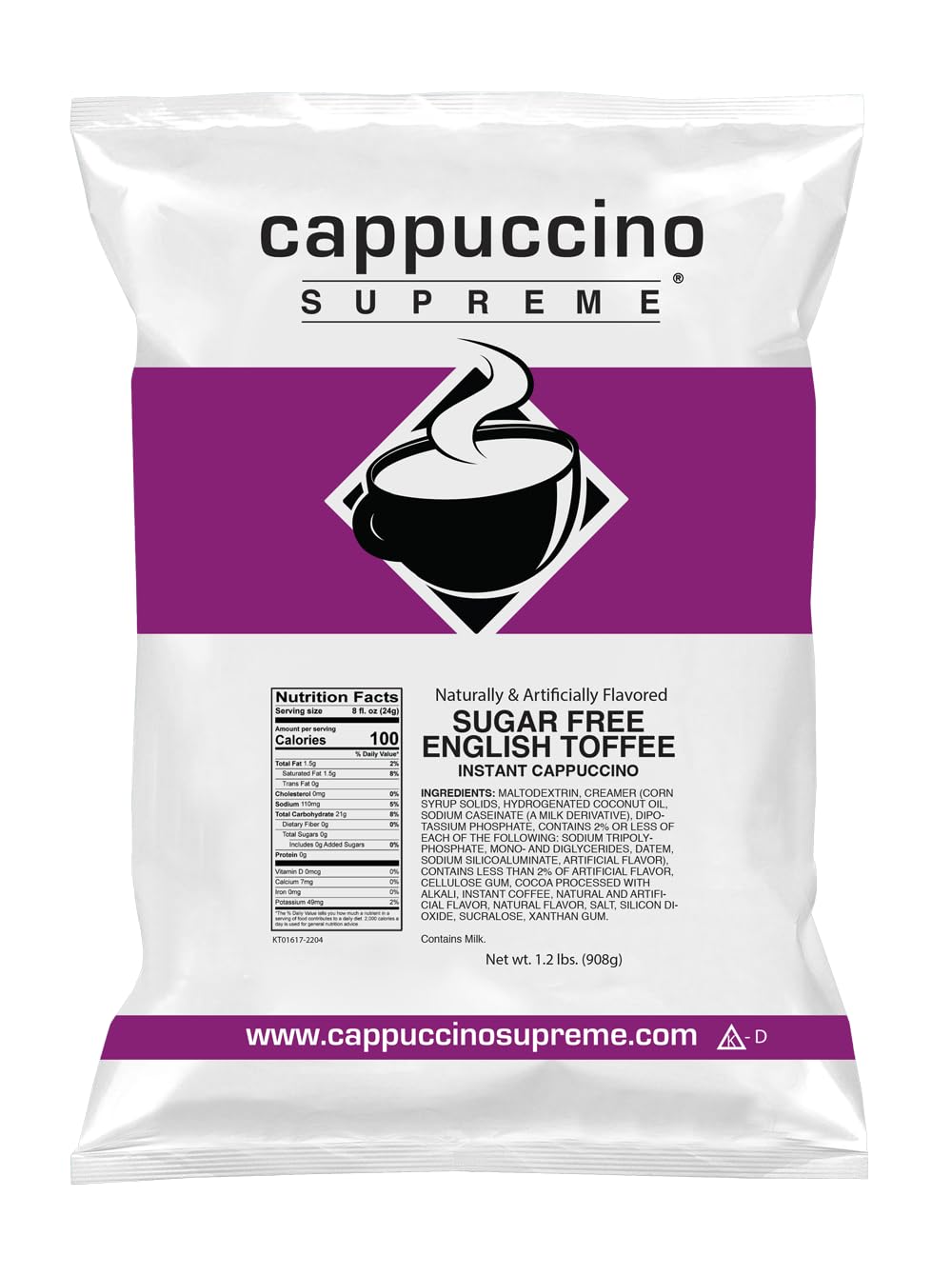 1.2 lb bag Sugar Free English Toffee Instant Cappuccino Mix