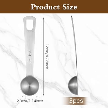 Yuanchu 3 Pcs Measuring Spoons, 1 Teaspoon(5 mL | 5 cc | 1/3 Tablespoon), Stainless Steel Measuring Spoon Sliver Measure Scoop Narrow Long Handle Design for Spice Jar Ground Coffee Beans Tea