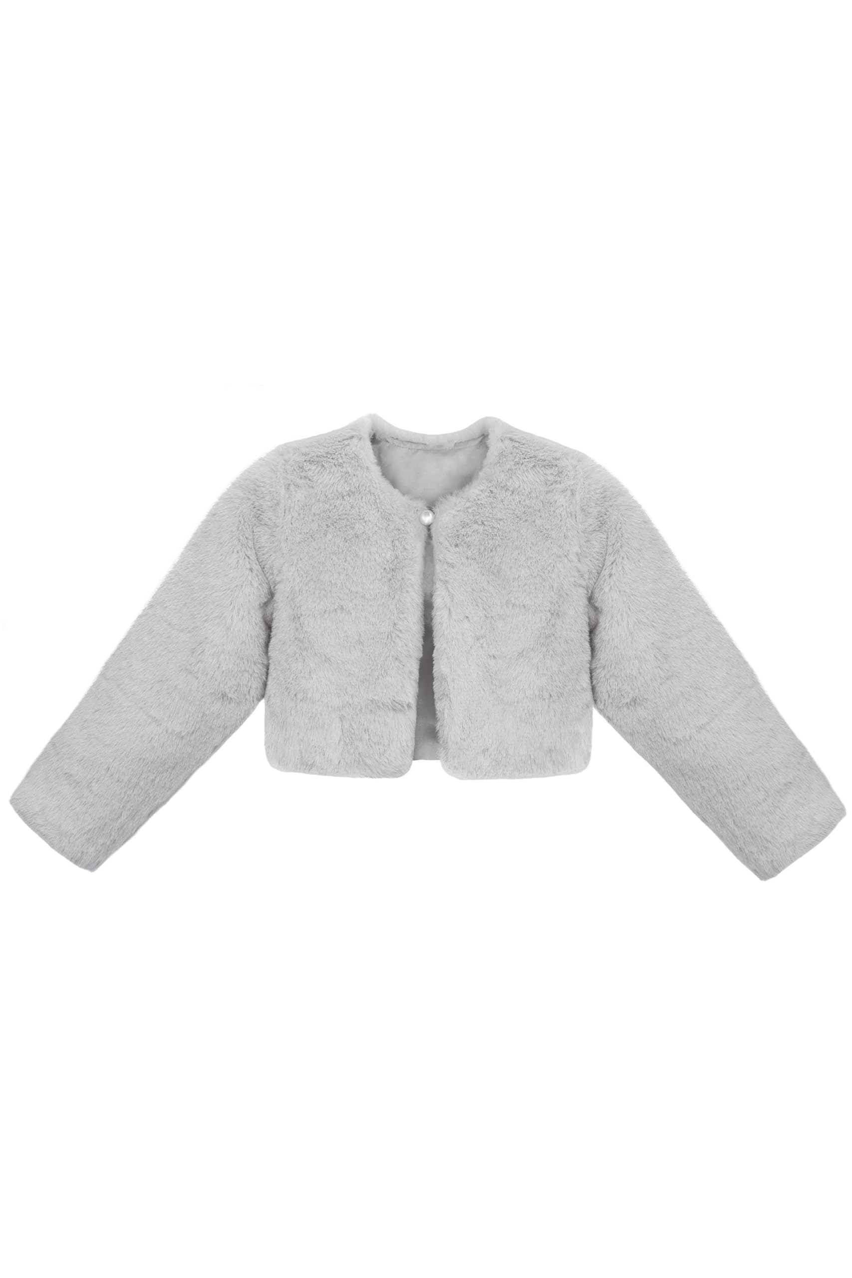 Lilax Girls Cozy Faux Fur Bolero Shrug Long Sleeve Crew Neck Dress Coat