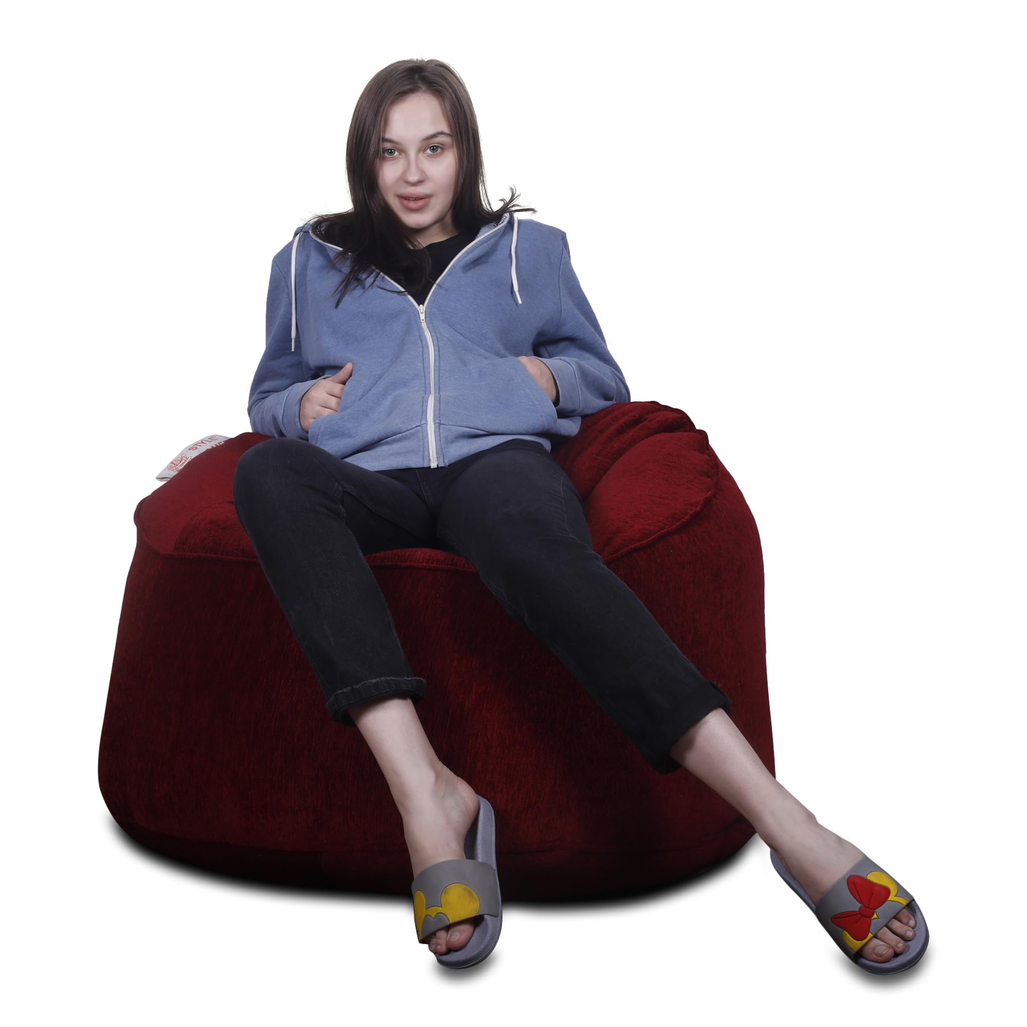 Style Homez Haut Collection Mooda, Rocker Lounge Bean Bag XXXL Size Maroon Color, Premium Velvet Fabric Cover Only 4