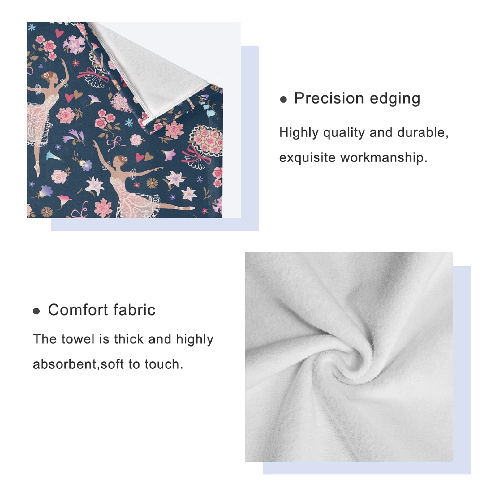 Mnsruu Juego de toallas de baño de 3 piezas con estampado floral de bailarina para baño, spa, hotel, 1 toalla de baño+1 toalla de mano+1 paño