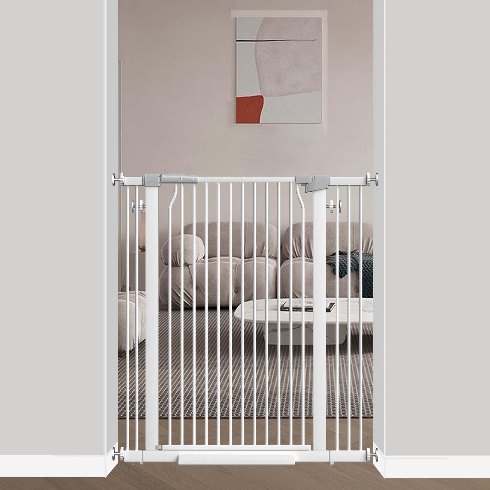 40.5" Extra Tall Baby Gate for Stairs No Drill, 32.6"-40.5" Extra Wide Dog Gate Indoor, Pressure Mounted Metal Safety Child Gate, Cat Puppy Pet Gate for House Doorways Walk Thru, White