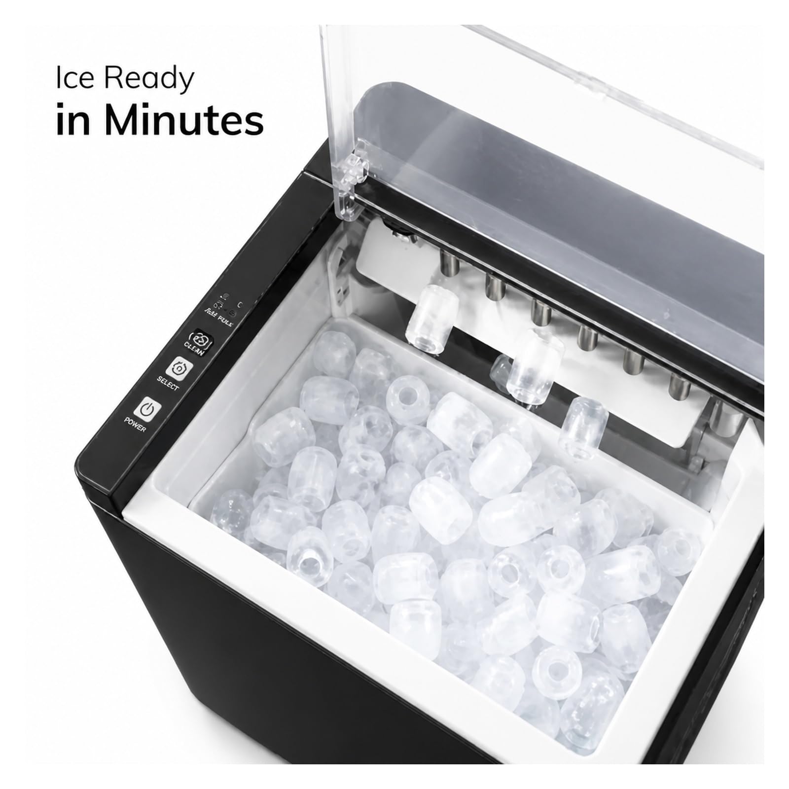 Máquina de hielo, Encimera portátil para fabricar hielo en 6 minutos, máquina compacta para el hogar, la cocina y la casa rodante, autoservicio con cuchara