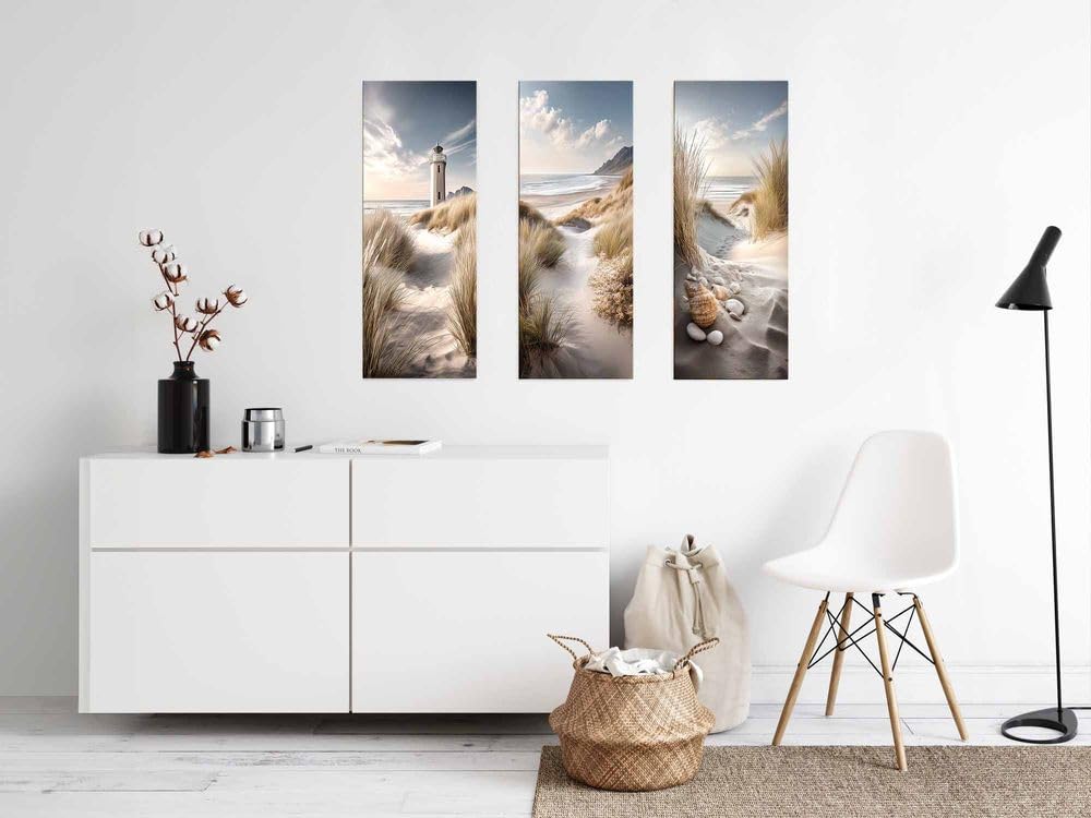 artissimo Glasbild 30x80 cm Bild Strand Leuchtturm AG5723A – Meerbild aus Glas, maritimes Wandbild hochkant