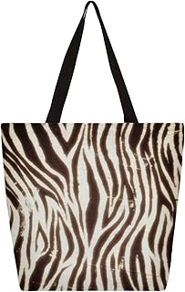 Sacola de lona para mulheres com estampa de zebra de animal sacolas grandes para homens com bolsos sacolas de compras resistentes reutilizáveis sacolas de compras, bolsa de ombro casual para escola, trabalho, praia, Multicor