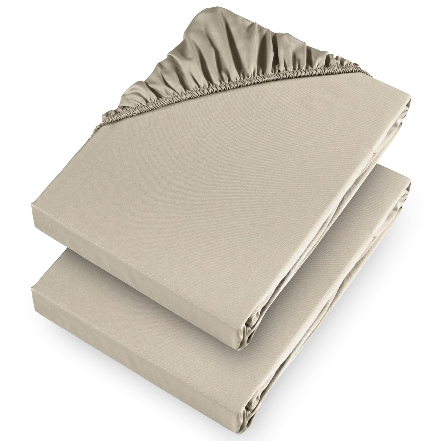 Aspire Homeware Double Fitted Sheet 2 Pack 25 Cm Deep Pocket 10 Inch Cream Bed Sheet - Soft & Breathable Fitted Bedsheet Brushed Microfiber Shrinkage and Fade Resistant Bottom Sheet — image 1