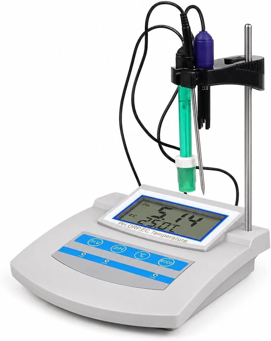 Kit de medidor de pH digital 6 en 1 con compensación de temperatura y almacenamiento de datos, medidor de pH de laboratorio para acuario, laboratorio, granja, pesca