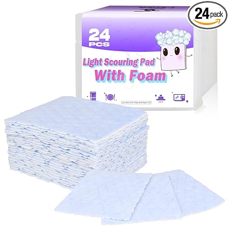 Light Scouring Pad with Foam, Triple Cleaning Heavy Duty Household Scour Pads Non-Scratch General Purpose Hand Pad-24 Pack