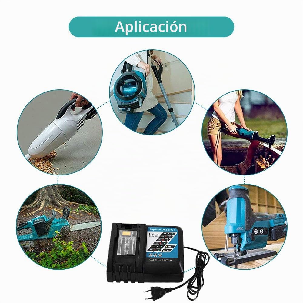 DOSCTT DC18RC 7A Cargador rápido Reemplazo para Makita Batería de 14.4V-18V BL1850B BL1830 BL1840 BL1850 BL1860 BL1430 BL1440 BL1450 Baterías