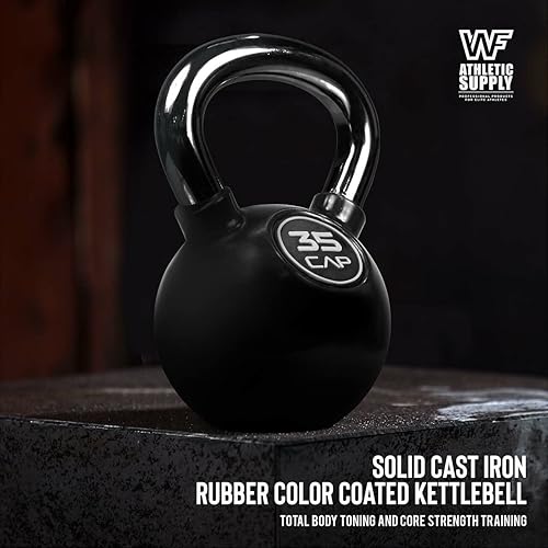 Miniatura 5 de WF Athletic Supply Pesa rusa recubierta de goma de color con mango cromado, ideal para entrenamiento de cuerpo completo y entrenamiento de fuerza,