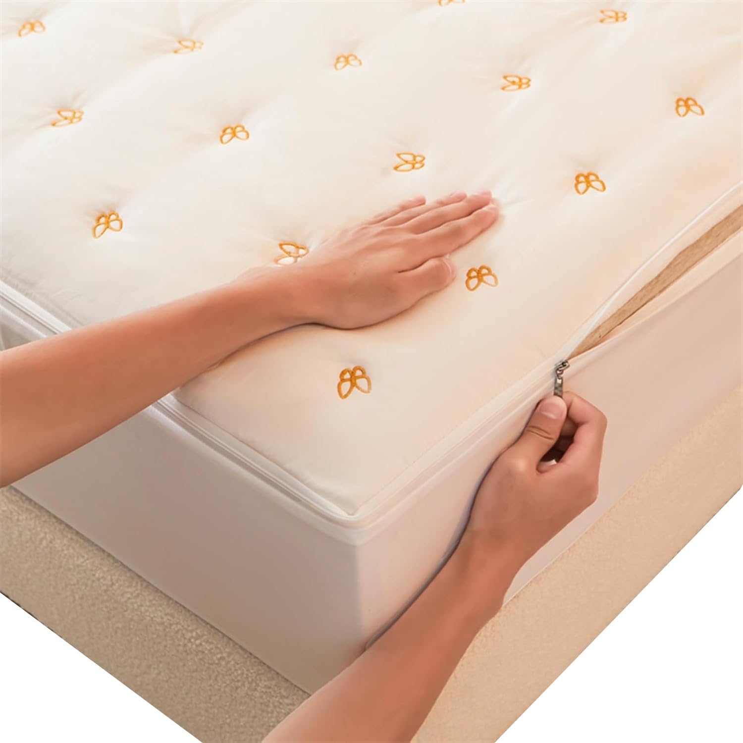 AQIGR Zipped Mattress Cover with Zip Single/Double Bed Encasement Anti Bed Bug Hypoallergenic Mattress Zipped Protector Covers 12/20/25/30/35cm Deep(White,150x200+35cm)