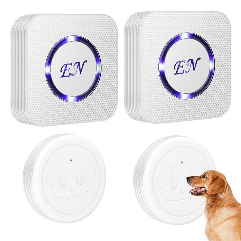 Campainha sem fio para cães e treinamento para sair, 2 receptores e 2 transmissores EverNary GM03, Branca