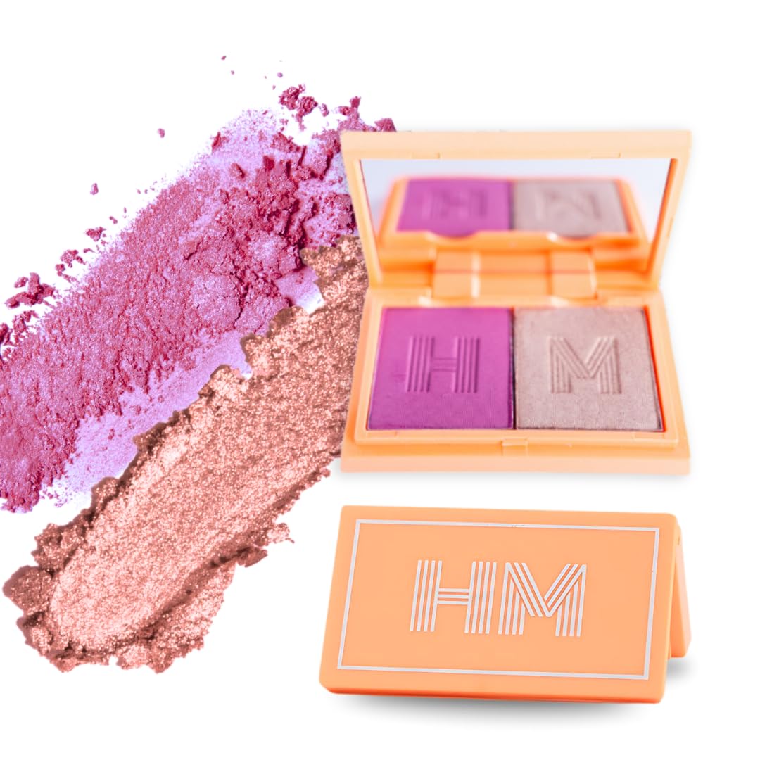 Blush + Brighten Highlighter Duo, Mini Lightweight Blendable Shimmer Blush, High Pigmented Makeup Powder Palettes, Cruelty Free - #Blessed