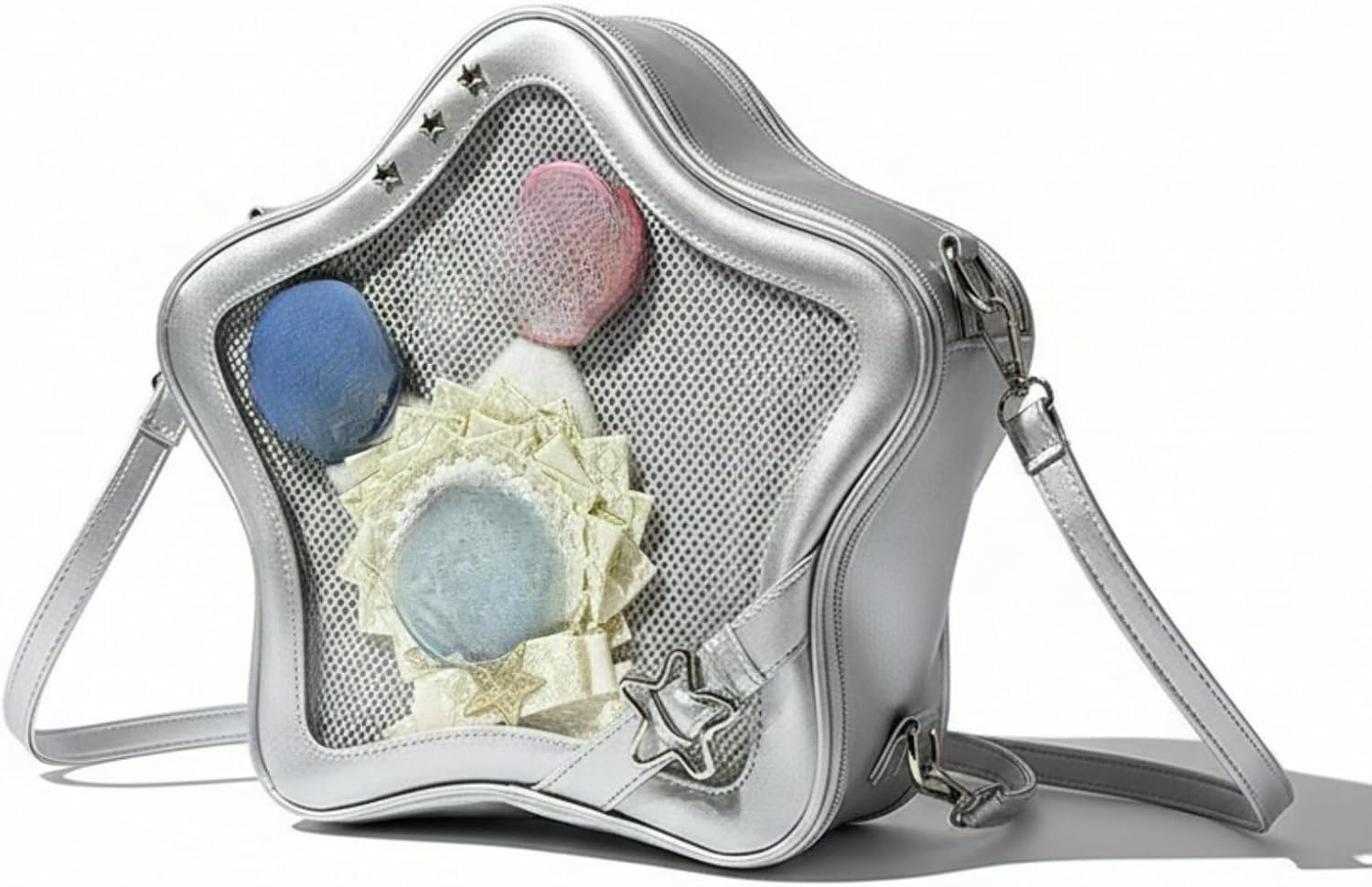 Star Shaped Ita Backpack with Clear Badge Pockets, Adjustable Strap, Lightweight & Casual for Daily Commute (silver)