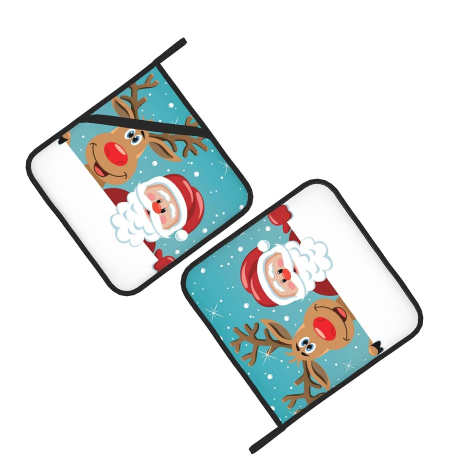Sant Claus Deer Printed Oven Pot Holders Set of 2 Pcs Heat Resistant Kitchen Microwave Potholders for Cooking Baking Grilling
