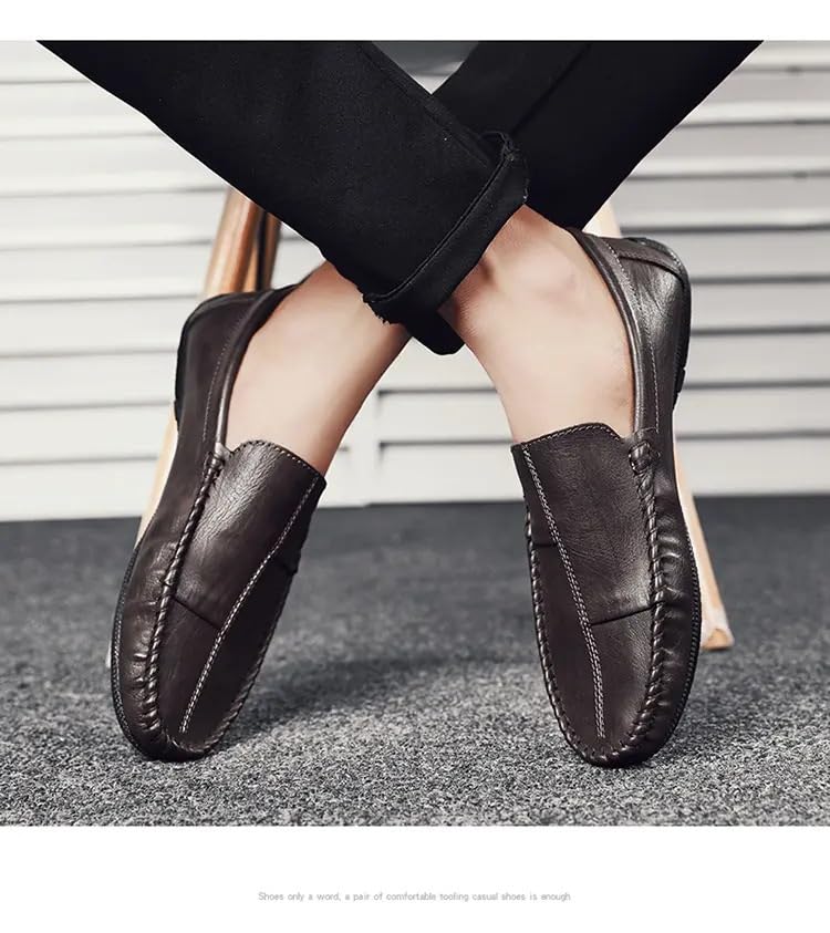 Loafers for Men Stitching Details Round Toe Moccasins Shoes Vegan Leather Comfortable Resistant Lightweight Fashion Slip On4