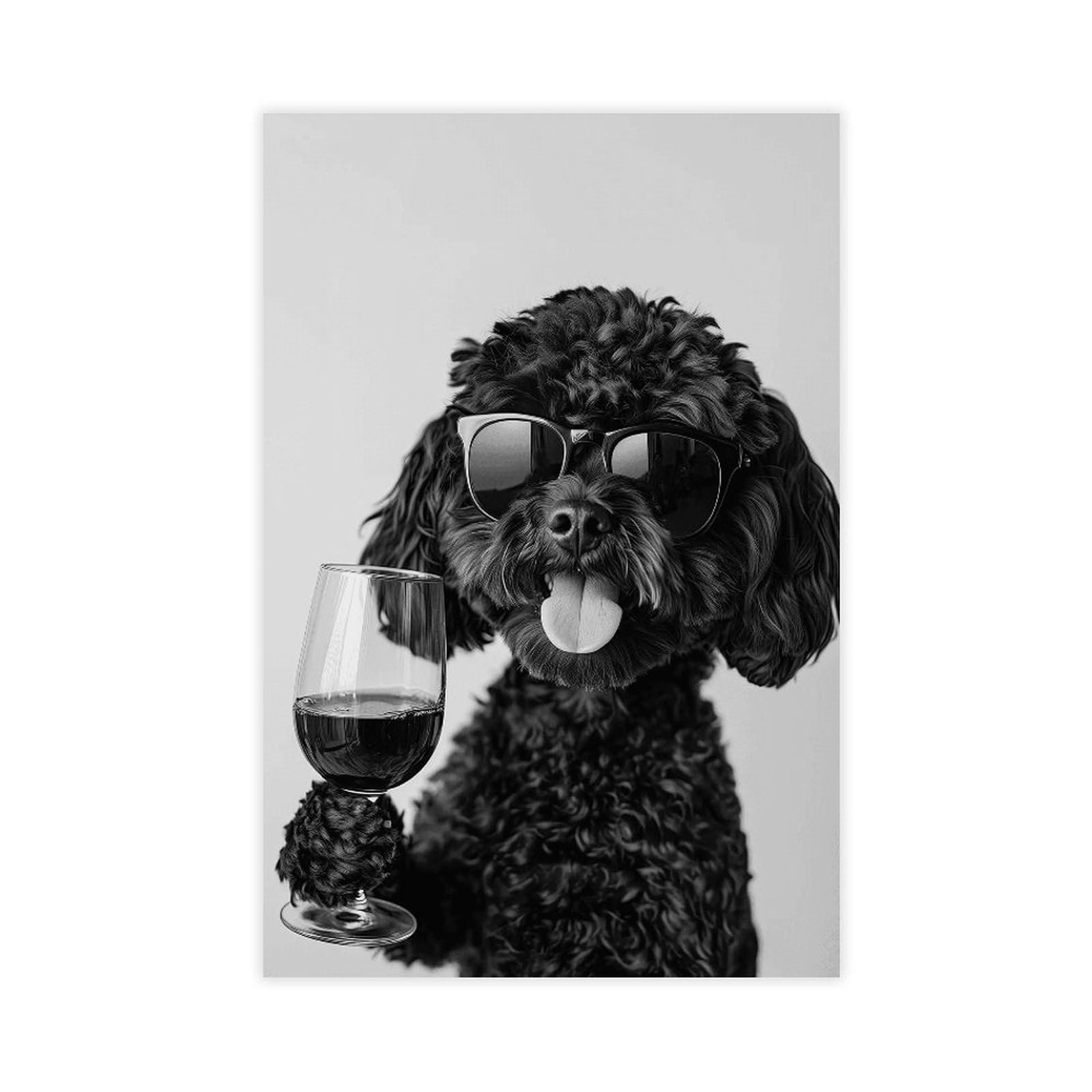 Wjwart Lack Cockapoo Drinking Wine Canvas Poster Wall Art Print Picture Paintings 12X18inch(30X45cm)
