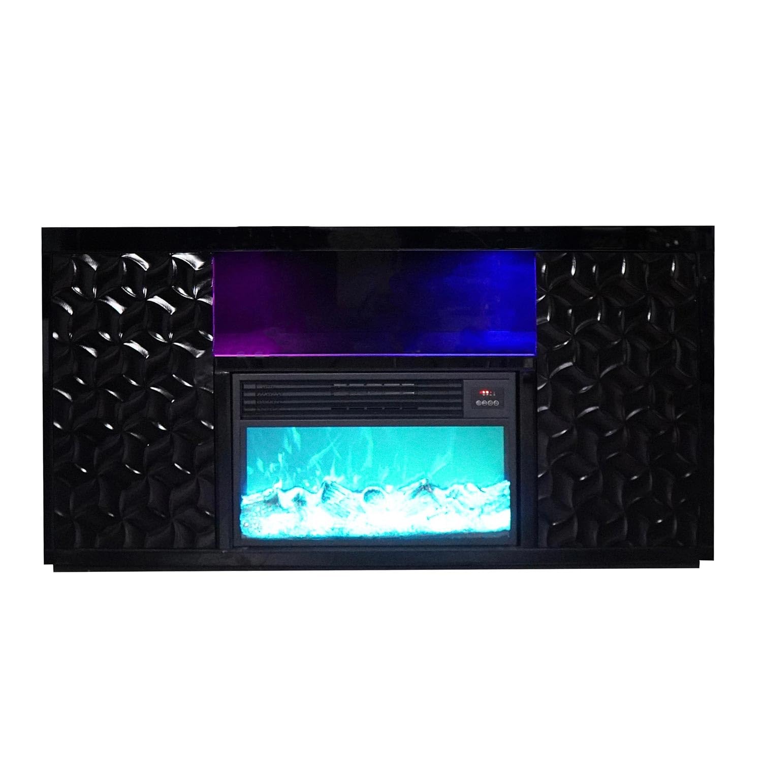 Black Electric Fireplace with LED Panel, Speakers, and Remote