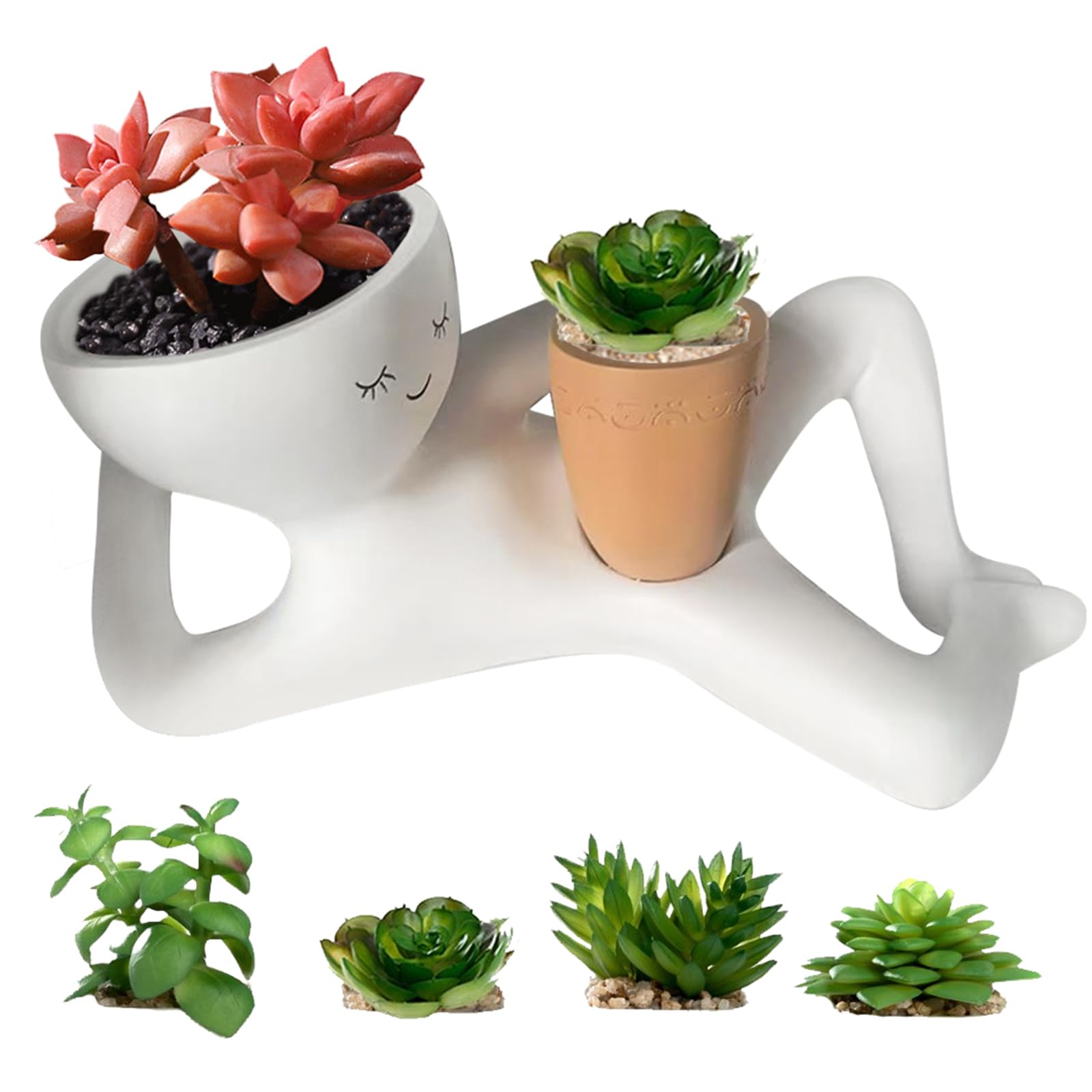 Yellow Lazy Guy Planter Resinlazy Little Character Flowerpot Resin Lazy With Drainage Hole Unique Lying Down Figure Succulent Pots For Succulents Cactus Home Garden Decor Gift