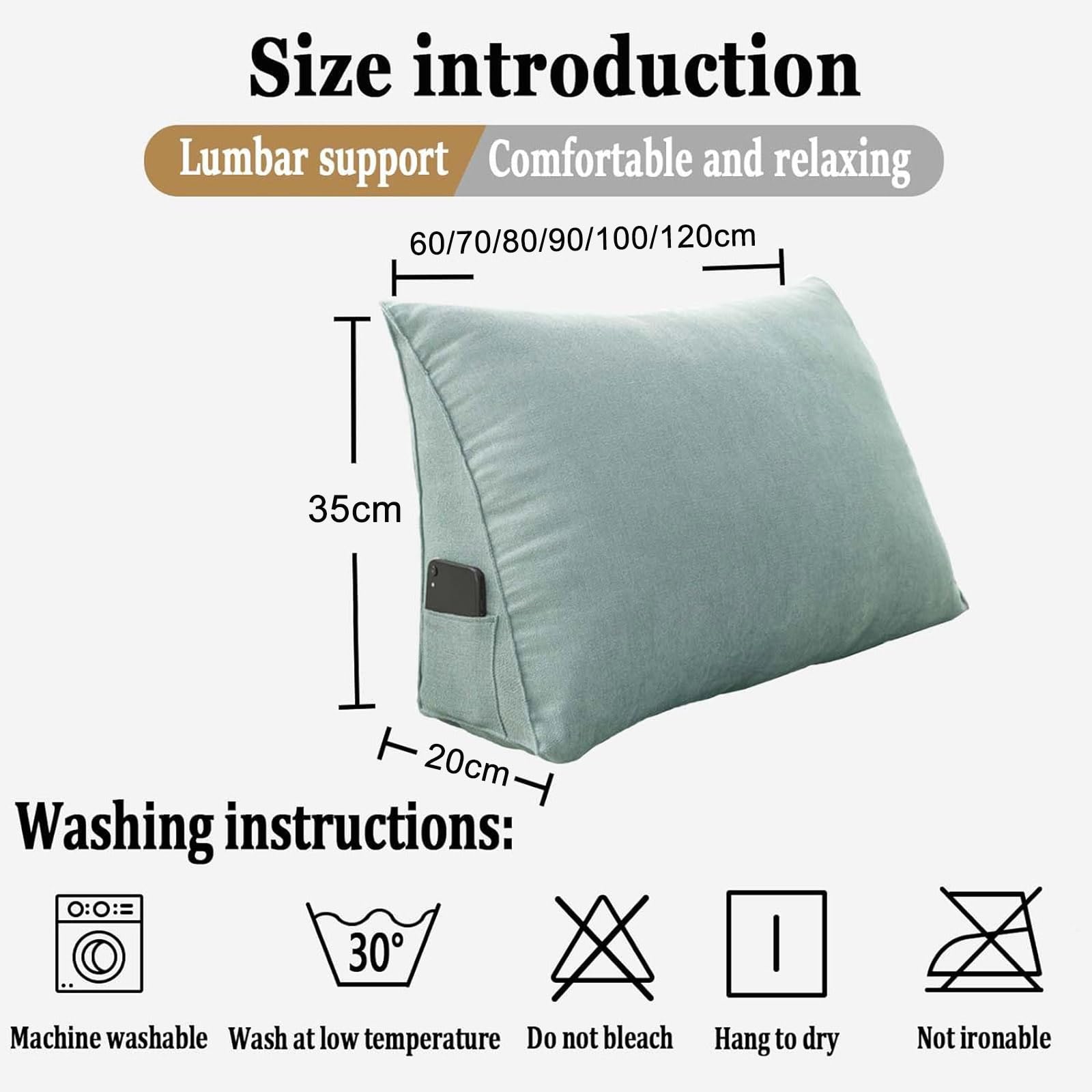 ZTGL Rückenkissen Dreieckiges Keilkissen Lendenkissen Stützkissen Sitzkissen für Bett Sofa Couch Gepolstert Kopfteil Lesekissen Kissen Nackenstützkissen Abnehmbarem Bezug,Beige,60x35x20cm