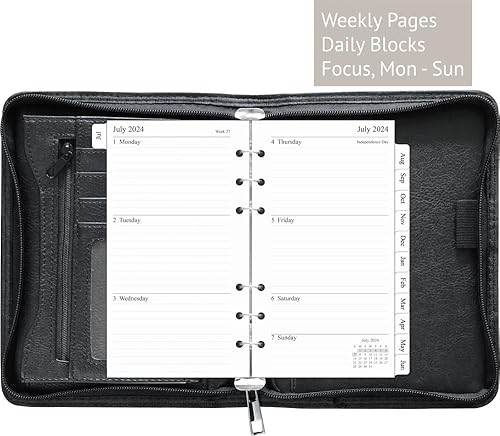 Miniatura 2 de Fan&Ran Organizador planificador con cremallera 2024-2025, recambios semanales y mensuales con cubierta de cuero de imitación, tamaño personal,