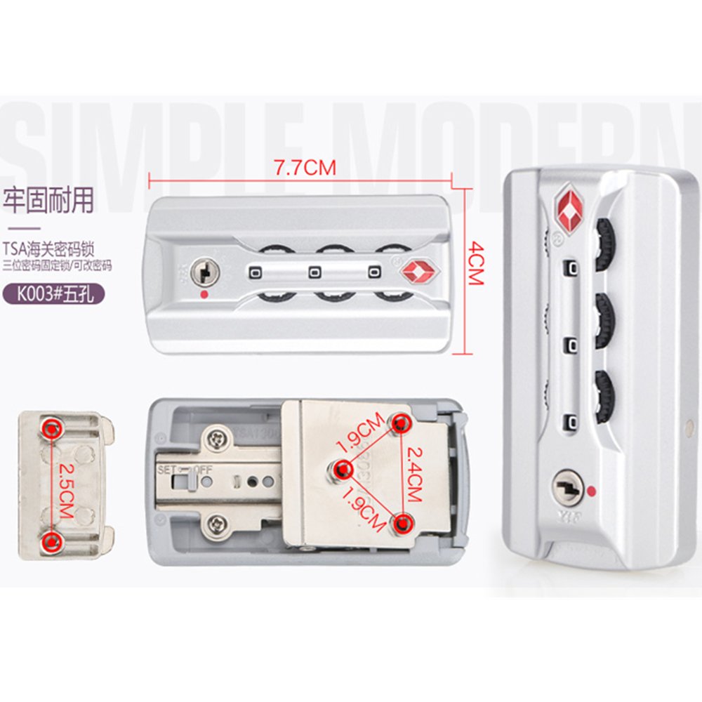 Silver White ABS Password Lock replacement luggage Lock For Suitcase pull rod box trunk suitcase password box Repair for DIY K003# 5 hole Typ (2)