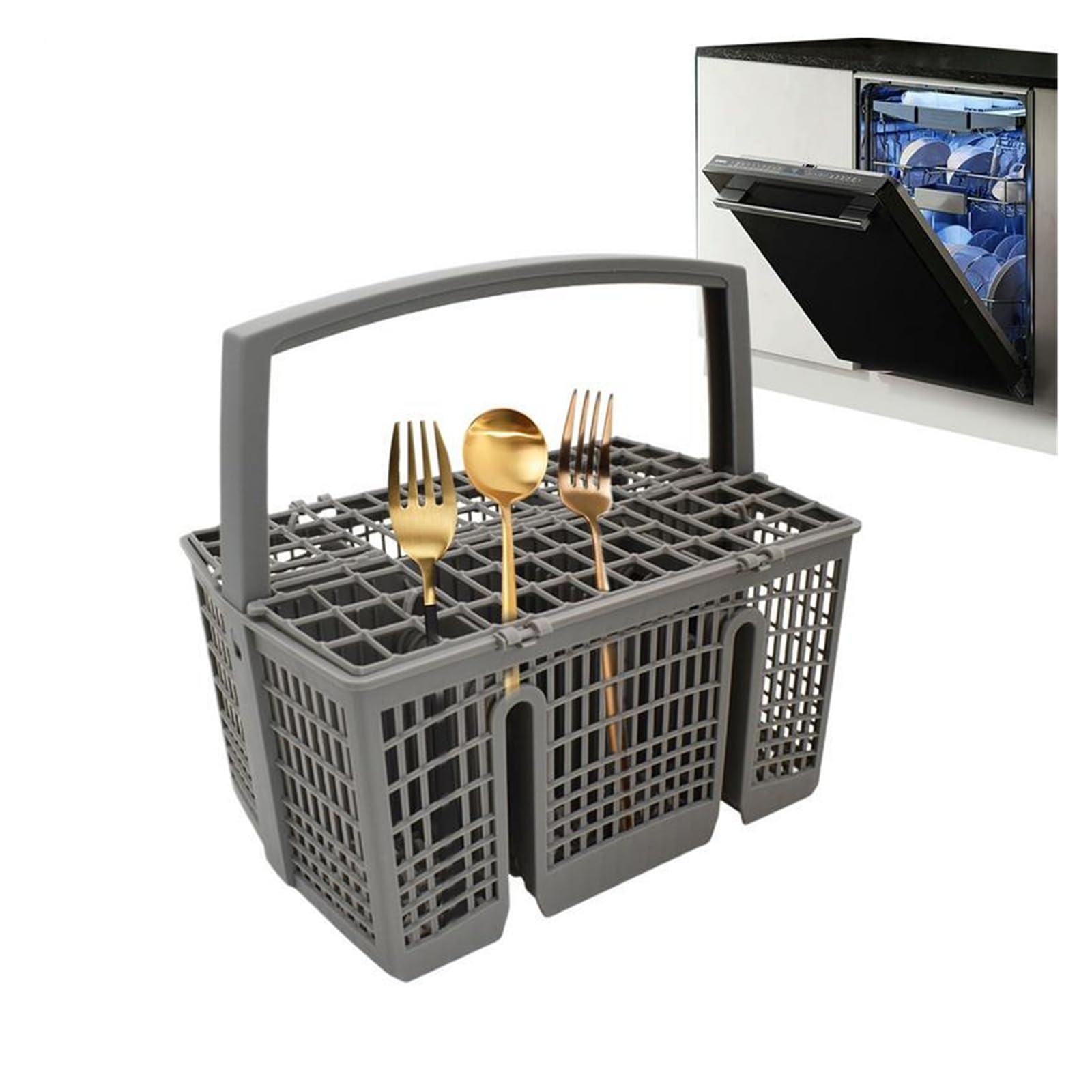Cesta universal para cubiertos para lavavajillas, organizador rectangular para cocina, diseño que ahorra espacio para un fácil lavado de platos y almacenamiento eficiente