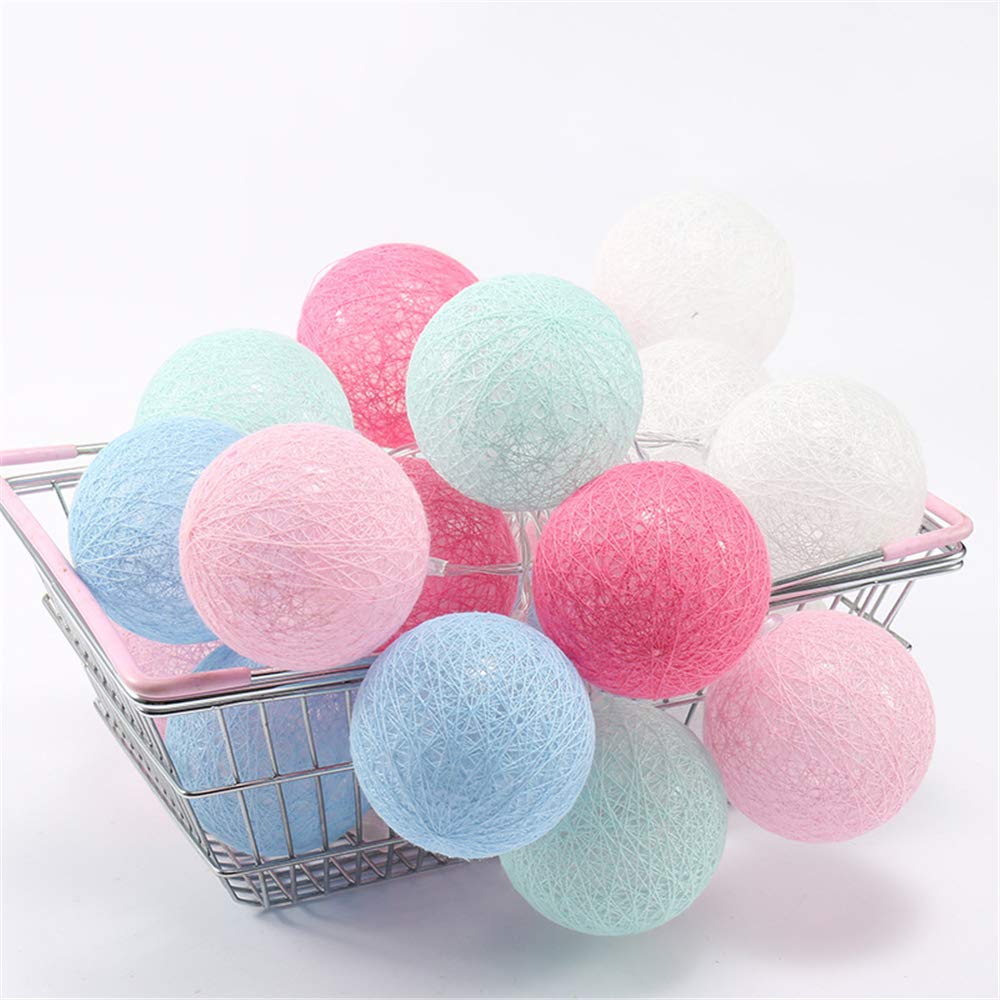 Cotton Ball LED Fairy Lights, Treer Upgraded Indoor Decoration Battery Powered 8 Mode Warm White String Night Light Enough to Decor Party/Indoor/Wedding/Festival (Macaron,5m/50LED)