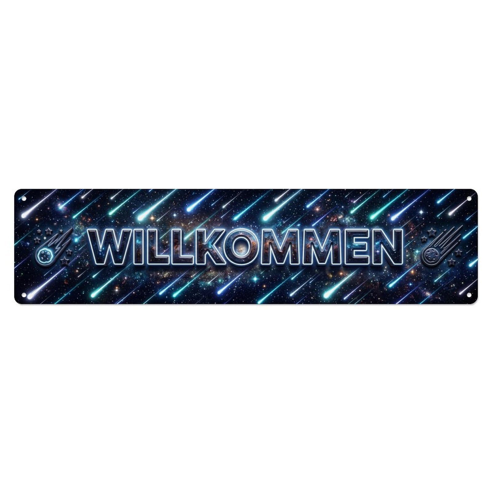Neon Meteor Shower Space Welcome Metal Tin Sign