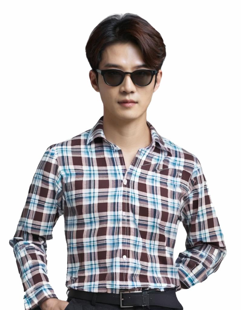 Jupp Pure Cotton Check Shirt for Men (Blue and White) (in, Alpha, M, Regular, Blue and White)-image-29