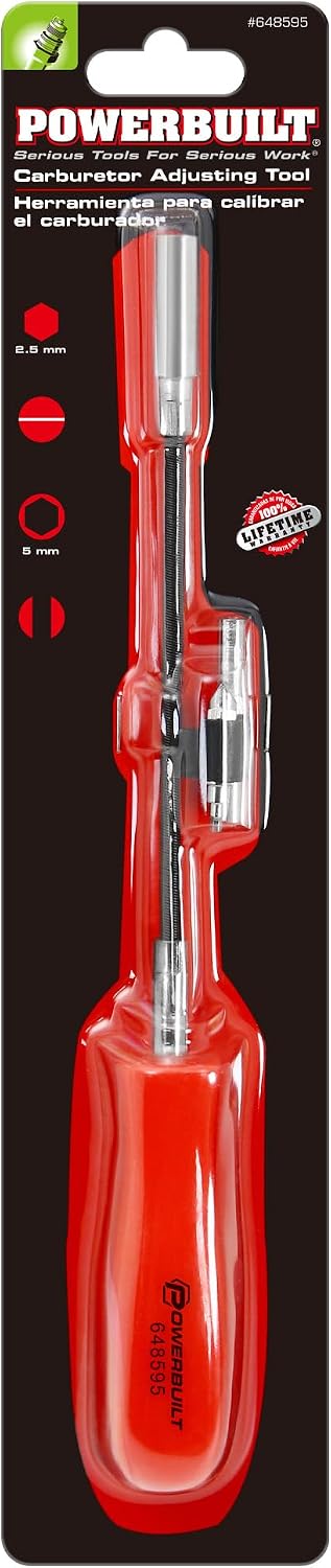 Powerbuilt Carburetor Adjusting Tool – Flexible Shaft Carb Adjustment Tool for Hard-to-Reach Idle & Mixture Screws, Includes Screwdriver, 5 mm Socket, & Hex Bit for 1979+ GM Carburetors – 648595