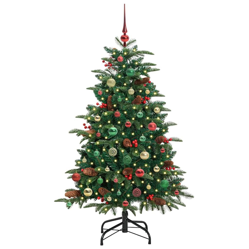 Sztuczna choinka z 150 diodami LED, wysokość 150 cm, zielone drzewko PCW ze stabilnym metalowym stojakiem, do użytku wewnątrz i na zewnątrz, 8 trybów błysku, zasilanie przez USB