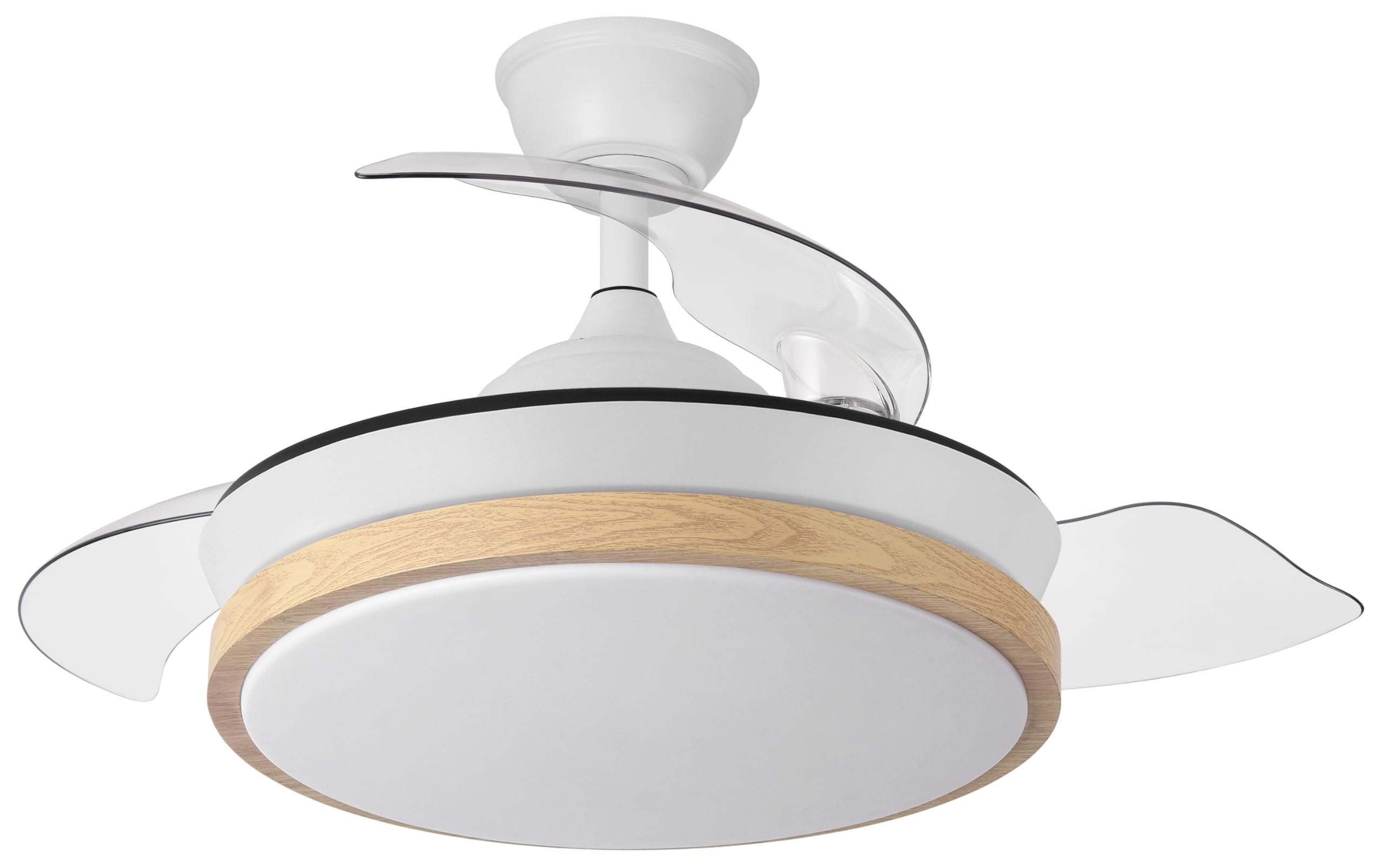 Ventilatore bianco e faggio, 3 pale pieghevoli 6 velocità, LED integrato 3 temperature, 32/47x40/91 cm