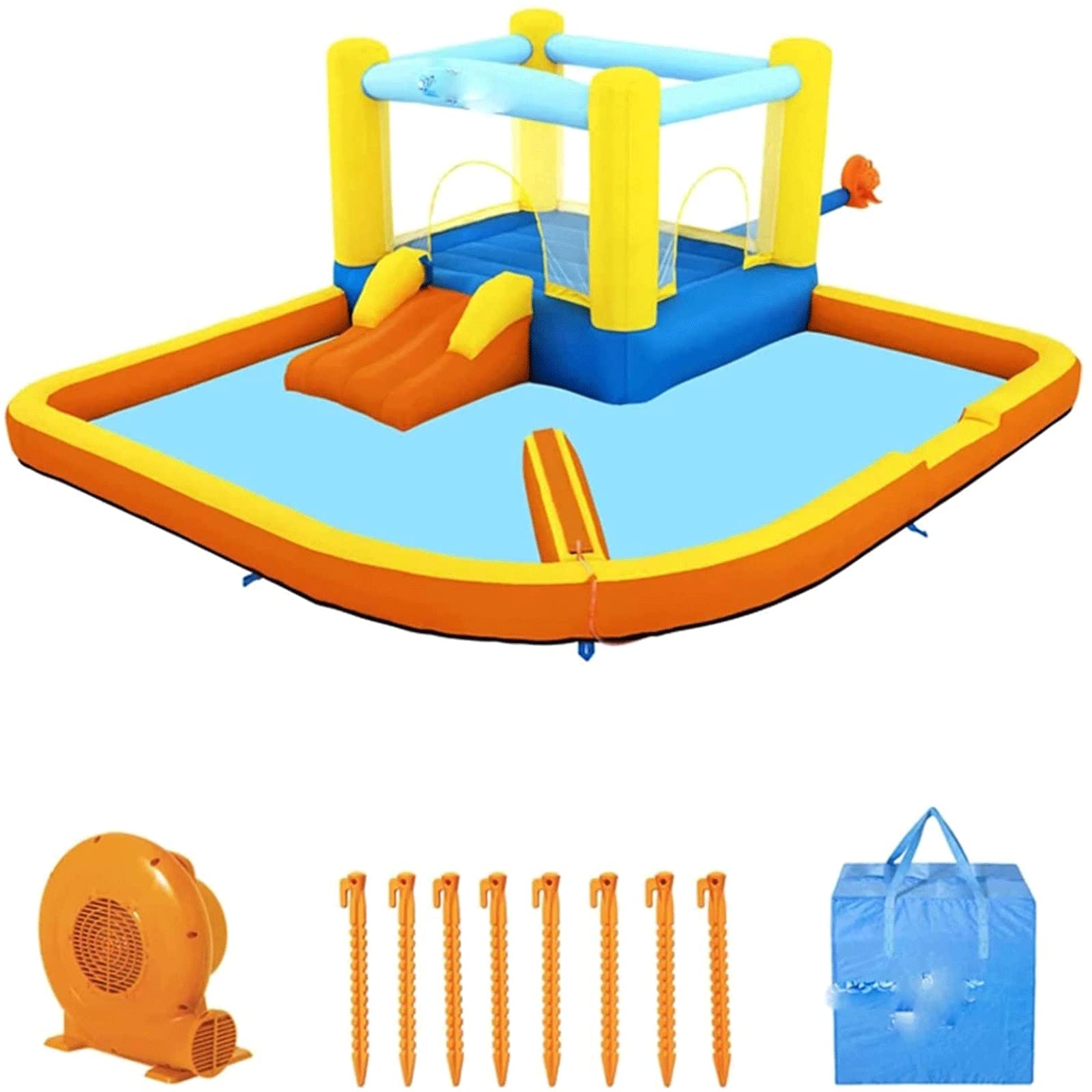 OPFdfhDFH Inflatable castles, Roomy Inflatable Bounce House Entertainment Bouncy Castle Water Guns Splash Pool Slide Outdoor Playhouse