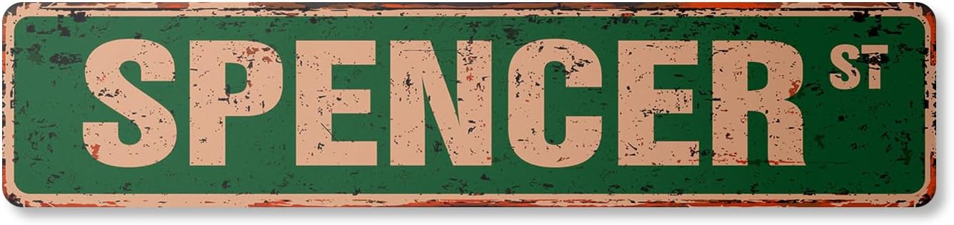 Spencer Vintage Plastic Street Sign Childrens Name Room Sign | Indoor/Outdoor | 36" Wide