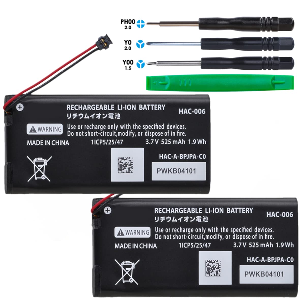 Lot de 2 Batteries 525 mAh HAC-006 HAC-015 HAC-016 pour Manette de Jeu Nintendo Switch Joy-Con L/R HAC-A-JCL-C0 HAC-A-JCR-C0